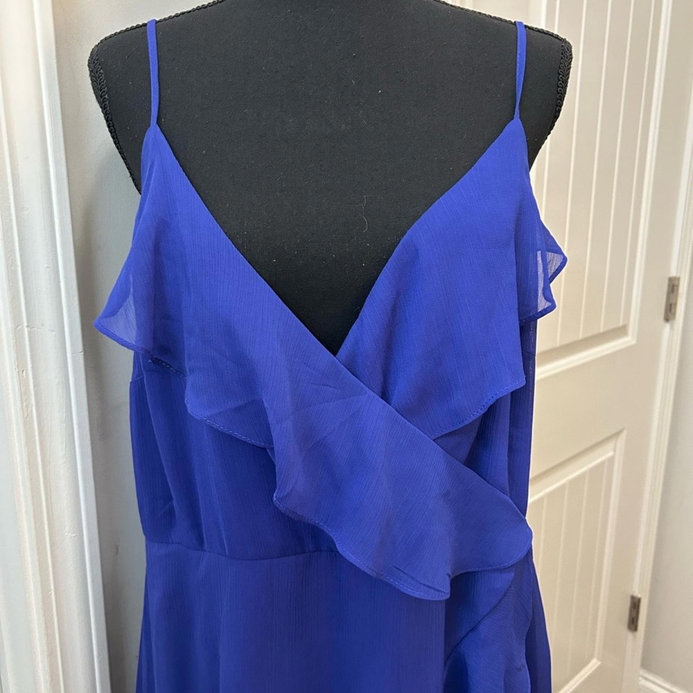 Express Women's Blue Maxi Dress Formal Chiffon Ruffle Wedding Guest Evening - Picture 3 of 7